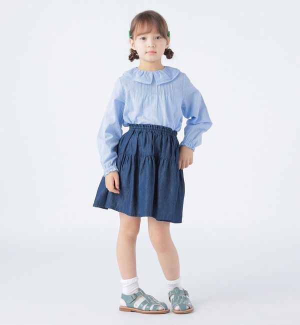 SHIPS KIDS「SHIPS KIDS:100～130cm / ティアード デニム スカート」|フレア|