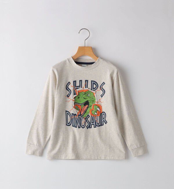 SHIPS KIDS「SHIPS KIDS:80～90cm / 恐竜 プリント 長袖 TEE」|Tシャツ・カットソー|ヘザーグレー