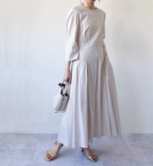 quaranciel「quaranciel:〈洗濯機可能〉ストライプ バックオープン フレア ロング ワンピース」|ワンピース|