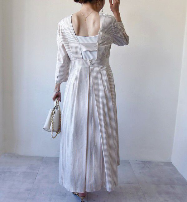 quaranciel「quaranciel:〈洗濯機可能〉ストライプ バックオープン フレア ロング ワンピース」|ワンピース|
