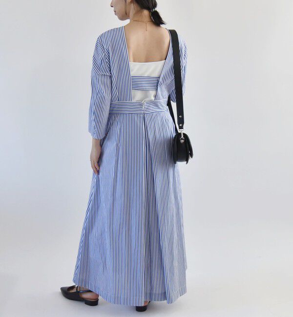 quaranciel「quaranciel:〈洗濯機可能〉ストライプ バックオープン フレア ロング ワンピース」|ワンピース|
