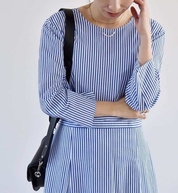 quaranciel「quaranciel:〈洗濯機可能〉ストライプ バックオープン フレア ロング ワンピース」|ワンピース|