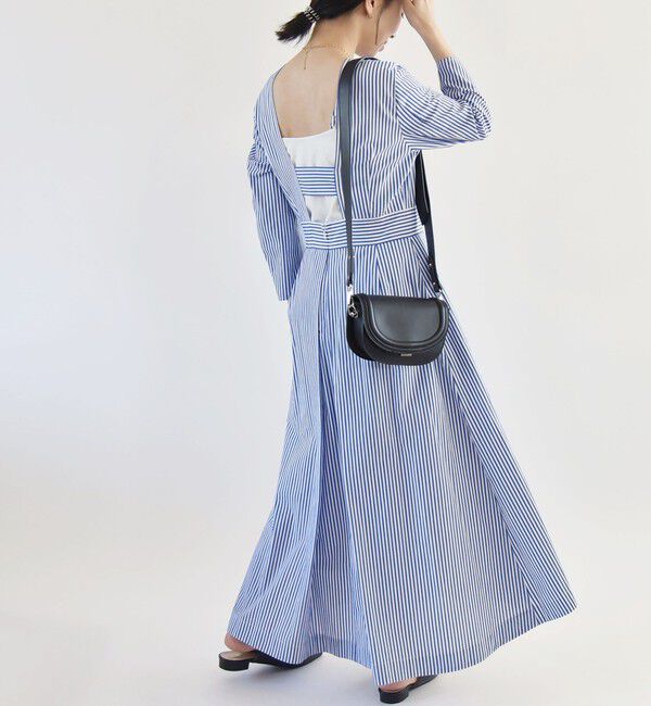 quaranciel「quaranciel:〈洗濯機可能〉ストライプ バックオープン フレア ロング ワンピース」|ワンピース|
