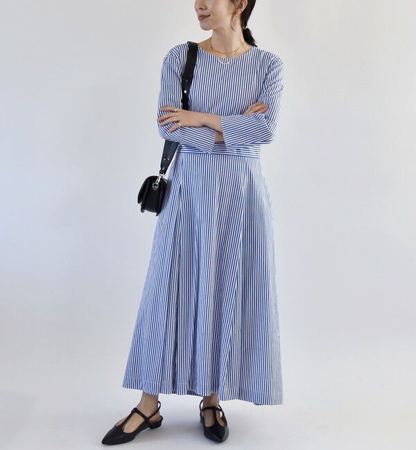 quaranciel「quaranciel:〈洗濯機可能〉ストライプ バックオープン フレア ロング ワンピース」|ワンピース|
