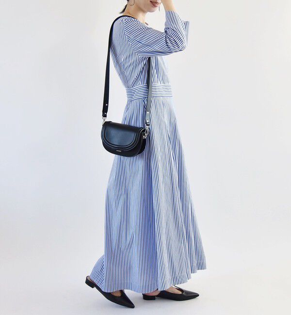 quaranciel「quaranciel:〈洗濯機可能〉ストライプ バックオープン フレア ロング ワンピース」|ワンピース|