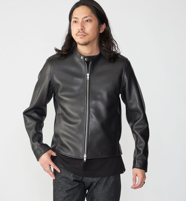 SHIPS「SHIPS: ラムレザー シングル ライダース ジャケット」|ライダースジャケット|ブラック