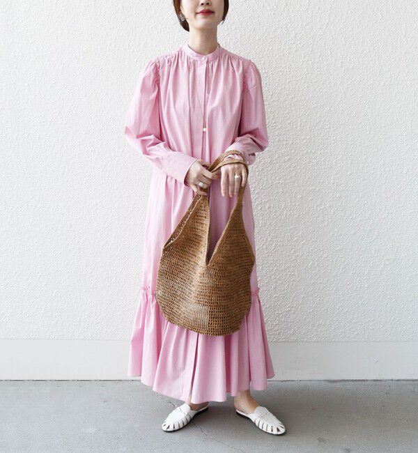 SHIPS for women「【WEB限定】〈手洗い可能〉ストライプ ギャザー フリル ワンピース」|ワンピース|