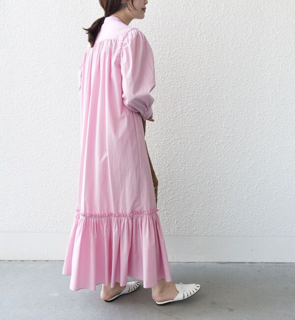 SHIPS for women「【WEB限定】〈手洗い可能〉ストライプ ギャザー フリル ワンピース」|ワンピース|