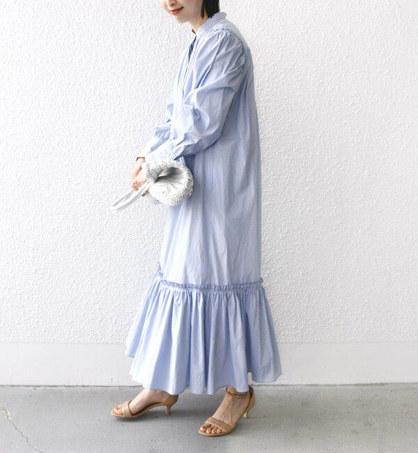 SHIPS for women「【WEB限定】〈手洗い可能〉ストライプ ギャザー フリル ワンピース」|ワンピース|