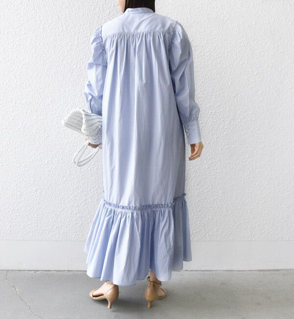 SHIPS for women「【WEB限定】〈手洗い可能〉ストライプ ギャザー フリル ワンピース」|ワンピース|