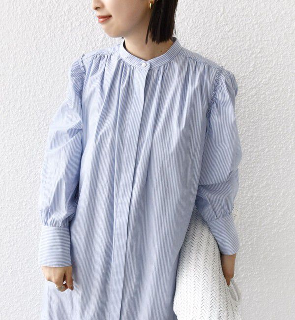 SHIPS for women「【WEB限定】〈手洗い可能〉ストライプ ギャザー フリル ワンピース」|ワンピース|