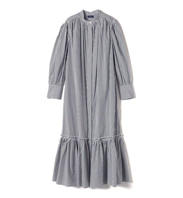 SHIPS for women「【WEB限定】〈手洗い可能〉ストライプ ギャザー フリル ワンピース」|ワンピース|