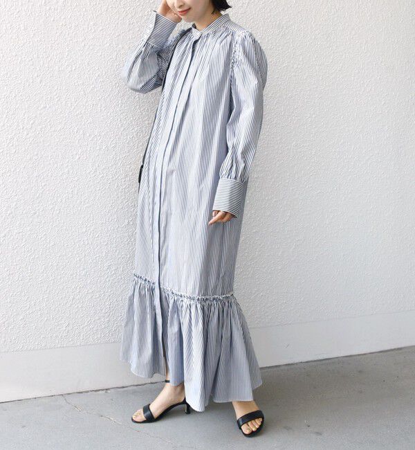 SHIPS for women「【WEB限定】〈手洗い可能〉ストライプ ギャザー フリル ワンピース」|ワンピース|