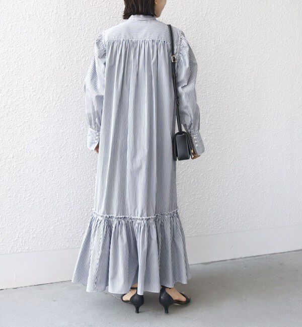 SHIPS for women「【WEB限定】〈手洗い可能〉ストライプ ギャザー フリル ワンピース」|ワンピース|