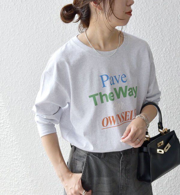 SHIPS any「【SHIPS any別注】THE KNiTS:〈洗濯機可能〉ラウンドヘム ロゴ ロングスリーブ TEE」|Tシャツ・カットソー|グレー