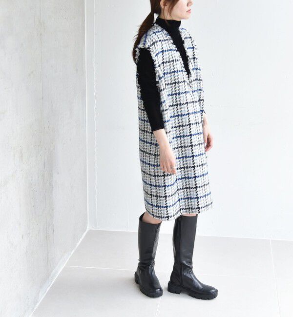 quaranciel「quaranciel: ツイード Vネック ベスト ミニ ワンピース」|ワンピース|ライトブルー