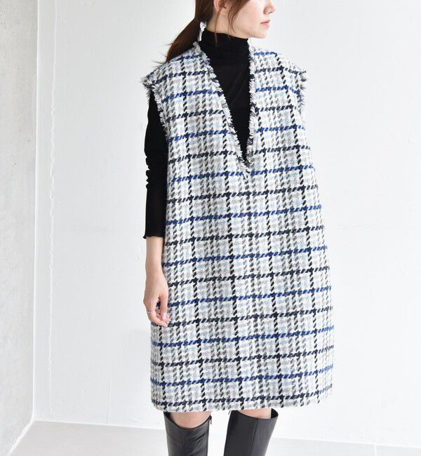 quaranciel「quaranciel: ツイード Vネック ベスト ミニ ワンピース」|ワンピース|