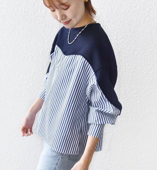 SHIPS for women「【WEB限定】 〈手洗い可能〉ダンボール 布帛 コンビ プルオーバー」|Tシャツ・カットソー|