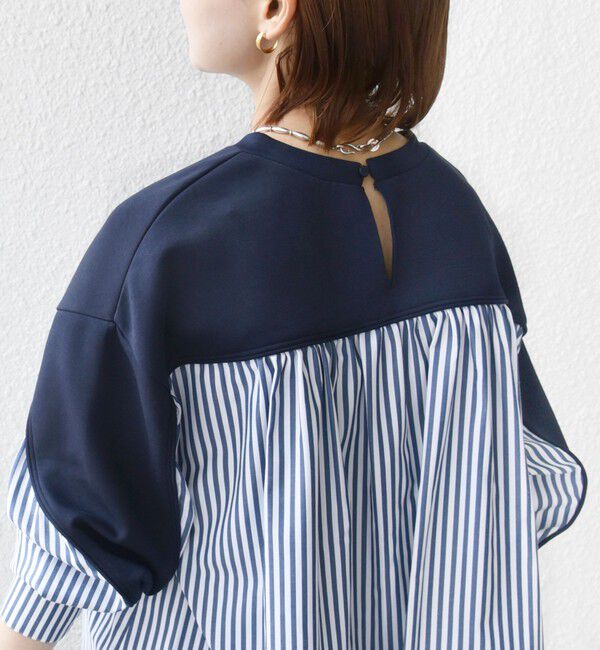 SHIPS for women「【WEB限定】 〈手洗い可能〉ダンボール 布帛 コンビ プルオーバー」|Tシャツ・カットソー|