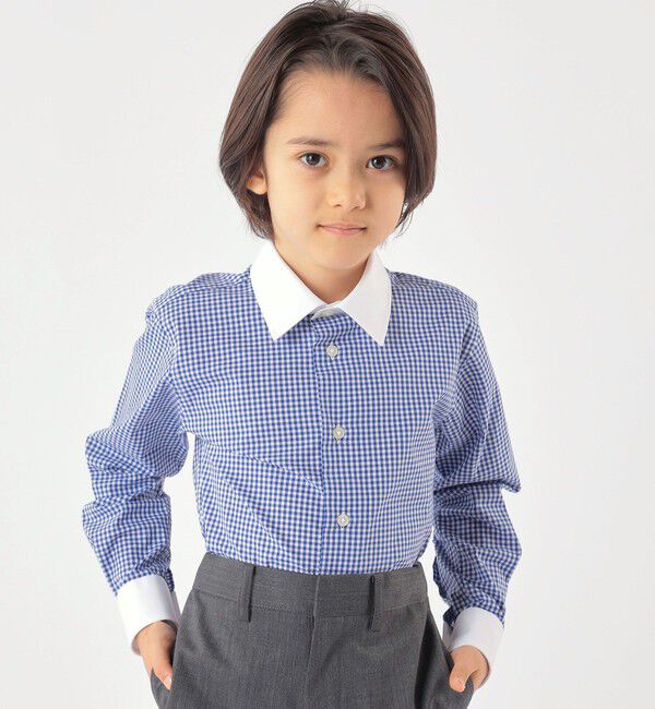 SHIPS KIDS「SHIPS KIDS:100～130cm / ギンガム クレリック レギュラーカラー シャツ」|シャツ・ブラウス|