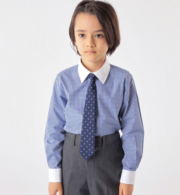 SHIPS KIDS「SHIPS KIDS:100～130cm / ギンガム クレリック レギュラーカラー シャツ」|シャツ・ブラウス|