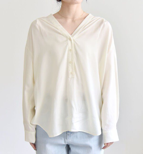 quaranciel「quaranciel:〈手洗い可能〉Vネック バック ギャザー ブラウス」|シャツ・ブラウス|