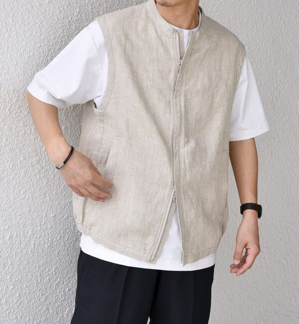 SHIPS any「SHIPS any:〈洗濯機可能〉NOVELTEX リネン ジップ ベスト(セットアップ対応)◇」|ベスト・ジレ|ベージュ