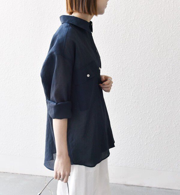 SHIPS any「SHIPS any:〈洗濯機可能〉シアー リボン レギュラーカラー ポケット シャツ」|シャツ・ブラウス|