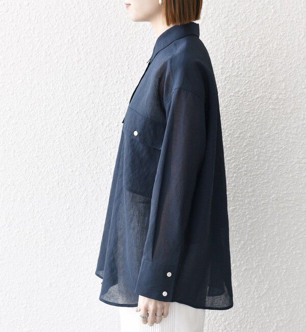 SHIPS any「SHIPS any:〈洗濯機可能〉シアー リボン レギュラーカラー ポケット シャツ」|シャツ・ブラウス|