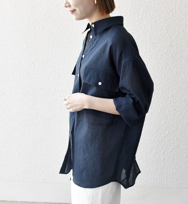 SHIPS any「SHIPS any:〈洗濯機可能〉シアー リボン レギュラーカラー ポケット シャツ」|シャツ・ブラウス|