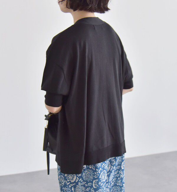 quaranciel「quaranciel:〈接触冷感〉 ワイド Vネック ハーフスリーブ シアー カーディガン」|カーディガン|