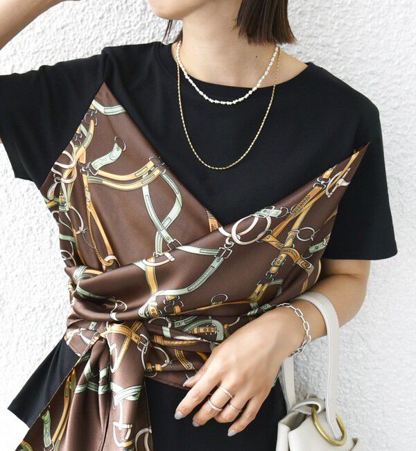 SHIPS for women「【WEB限定】〈手洗い可能〉スカーフ コンビ TEE」|Tシャツ・カットソー|