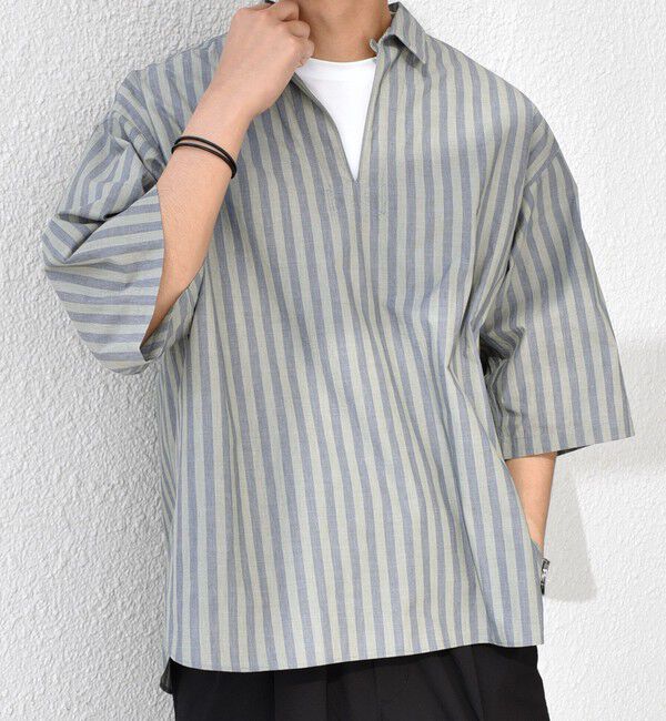 SHIPS any「SHIPS any: ストライプ スモールウェイブ スキッパー プルオーバーシャツ◇」|シャツ・ブラウス|