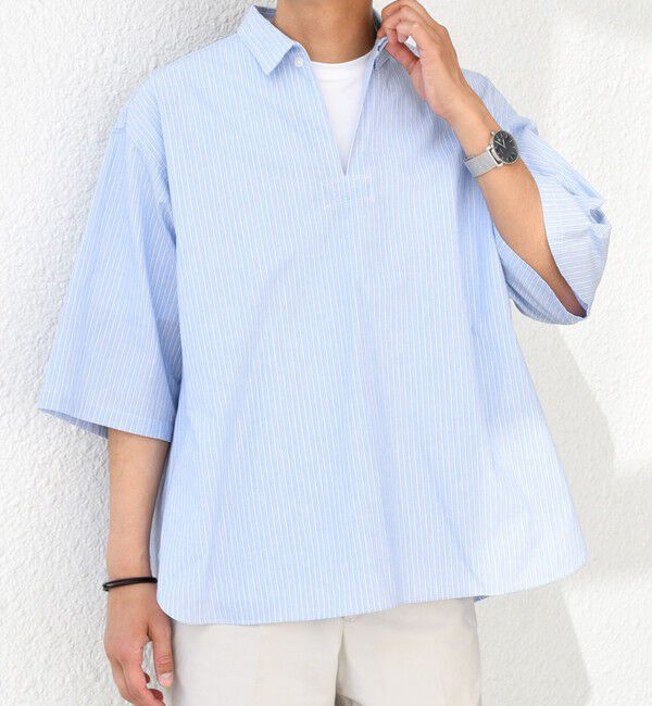 SHIPS any「SHIPS any: ストライプ スモールウェイブ スキッパー プルオーバーシャツ◇」|シャツ・ブラウス|