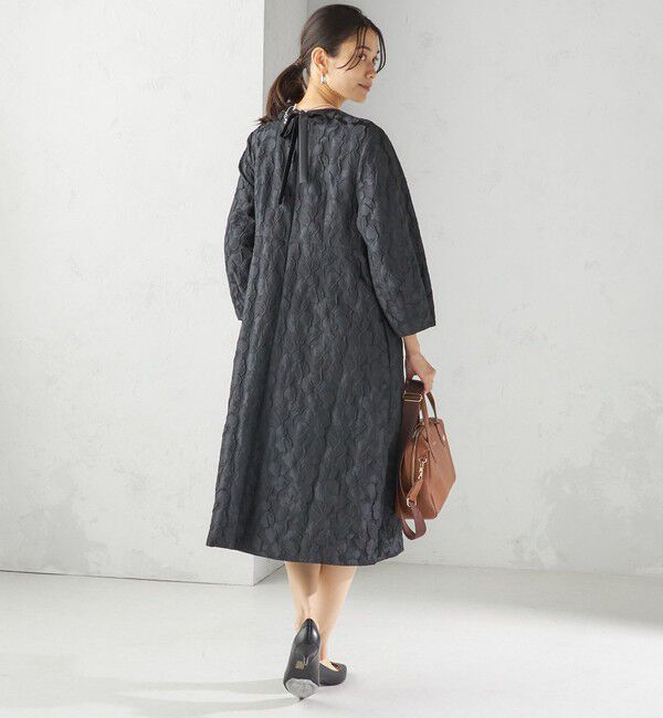 SHIPS for women「〈手洗い可能〉膨れ ジャカード バックタイ フレア ワンピース」|ワンピース|