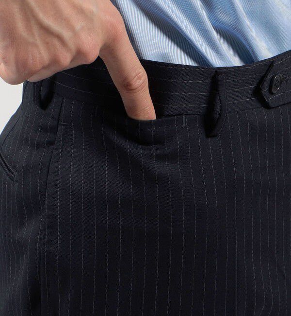 TOMORROWLAND MENS「Super100'sウール ピンストライプ ノープリーツスラックス」|スラックス|