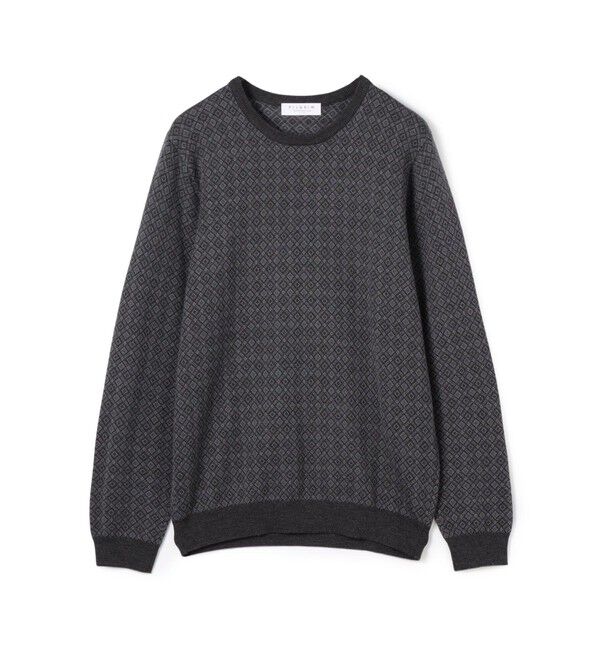 TOMORROWLAND MENS「ウールシルクカシミヤ ジオメトリック柄 クルーネックプルオーバーニット」|ニット・セーター|18 グレー系