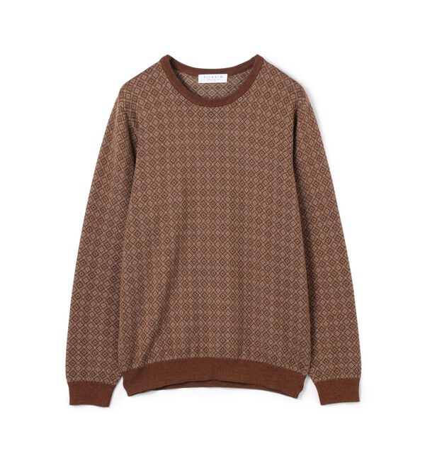 TOMORROWLAND MENS「ウールシルクカシミヤ ジオメトリック柄 クルーネックプルオーバーニット」|ニット・セーター|46 ブラウン系