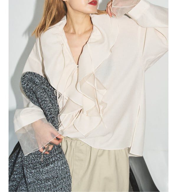  「MIOSMOKEY RUFFLE BLOUSE MIO-252ST002：ブラウス」|シャツ・ブラウス|ホワイト