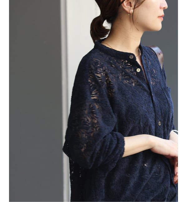 JOURNAL STANDARD「スタンドカラーレースブラウス」|シャツ・ブラウス|ネイビー