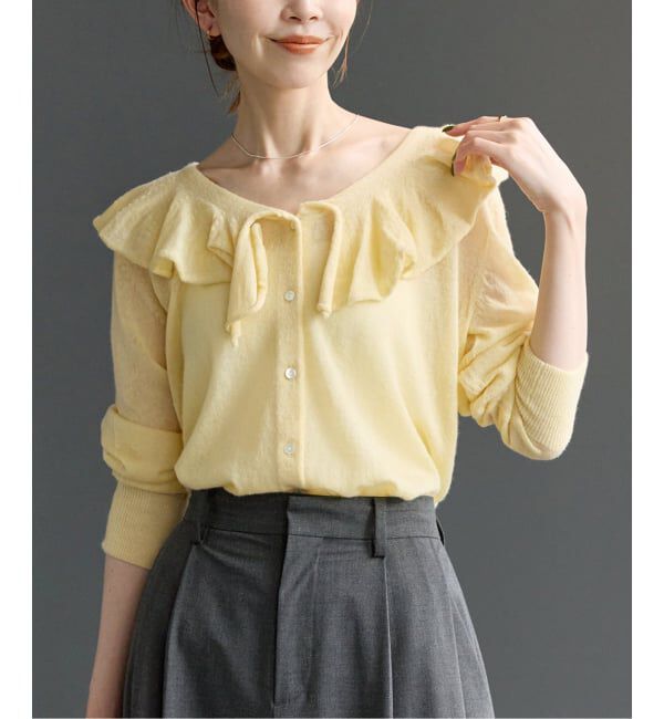 JOURNAL STANDARD「シアーアルパカMIXフリルカーディガン」|カーディガン|イエロー
