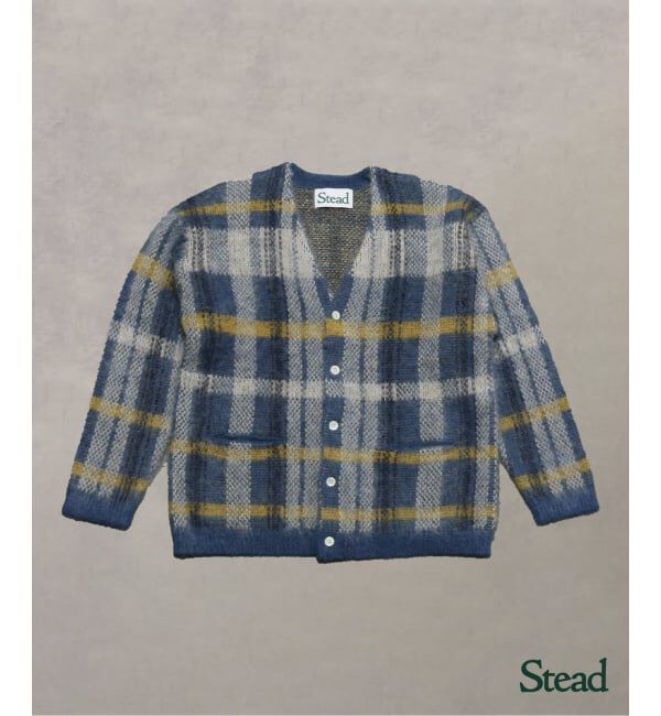 J.S.Homestead「Stead / ステッド モヘヤ ミックス プレイド カーディガン」|カーディガン|ブルー