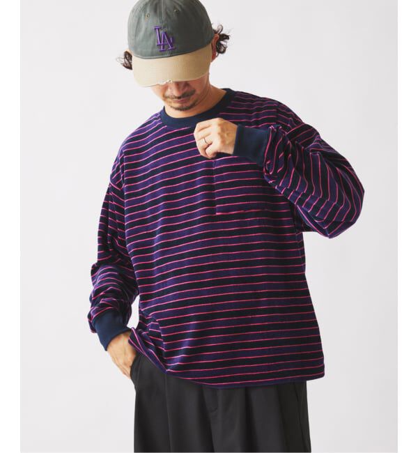 JOURNAL STANDARD relume「《予約》ベルベットタッチ ベロアボーダー ロンT」|Tシャツ・カットソー|