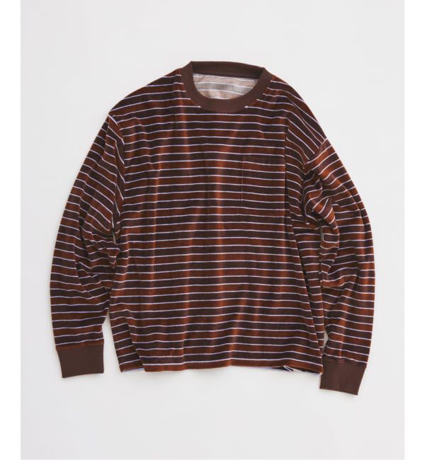 JOURNAL STANDARD relume「《予約》ベルベットタッチ ベロアボーダー ロンT」|Tシャツ・カットソー|ブラウン