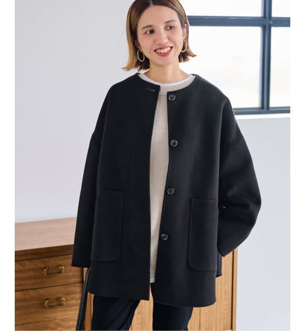 【チョコチップ】FRAMeWORKハミルトンリバークルーネックコート チョコチップ】FRAMeWORKハミルトンリバークルーネックコート