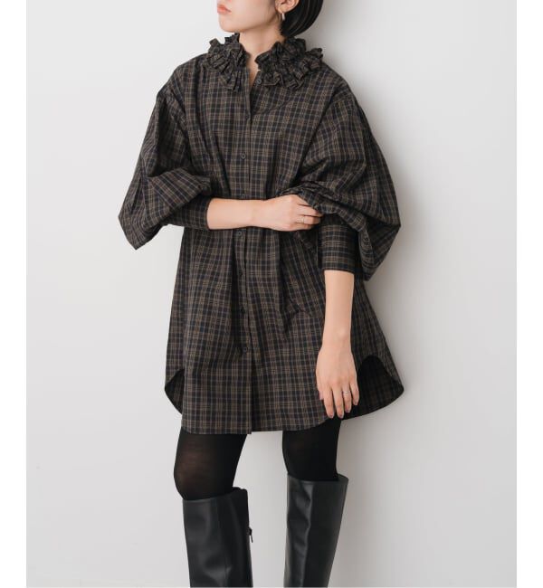 Spick and Span「《WEB限定追加》crinkle crinkle crinkle 別注 frill coller shirts*」|シャツ・ブラウス|ブラック A