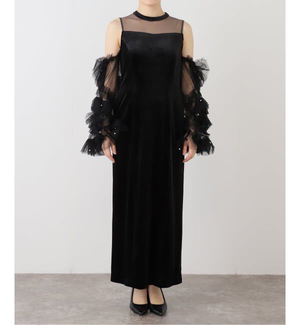  「パール付きチュールスリーブドレス」|ドレス|