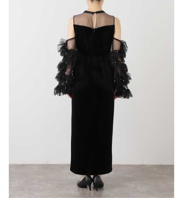  「パール付きチュールスリーブドレス」|ドレス|