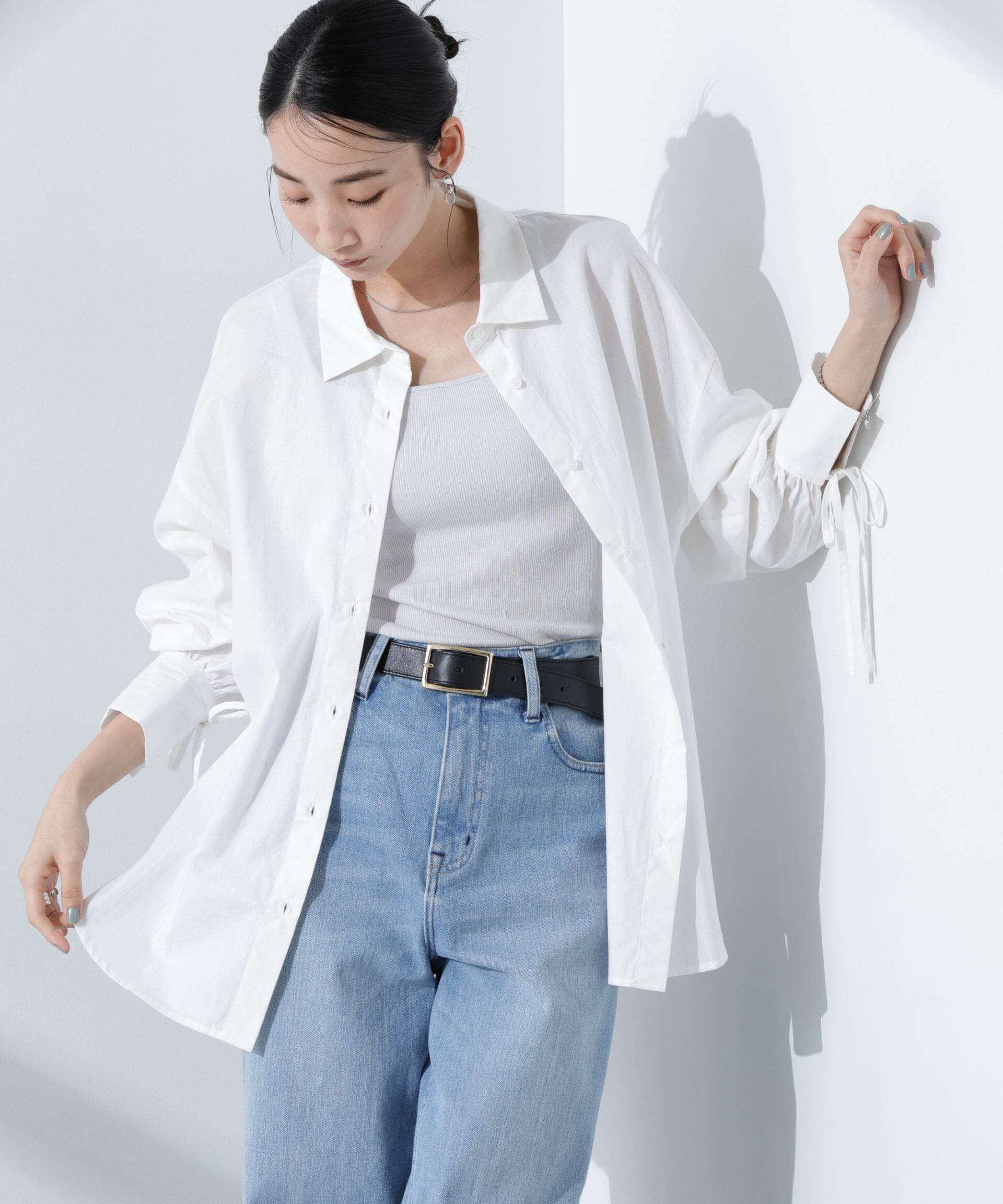 nano･universe「リボンスリーブシャツ」|シャツ・ブラウス|ホワイト