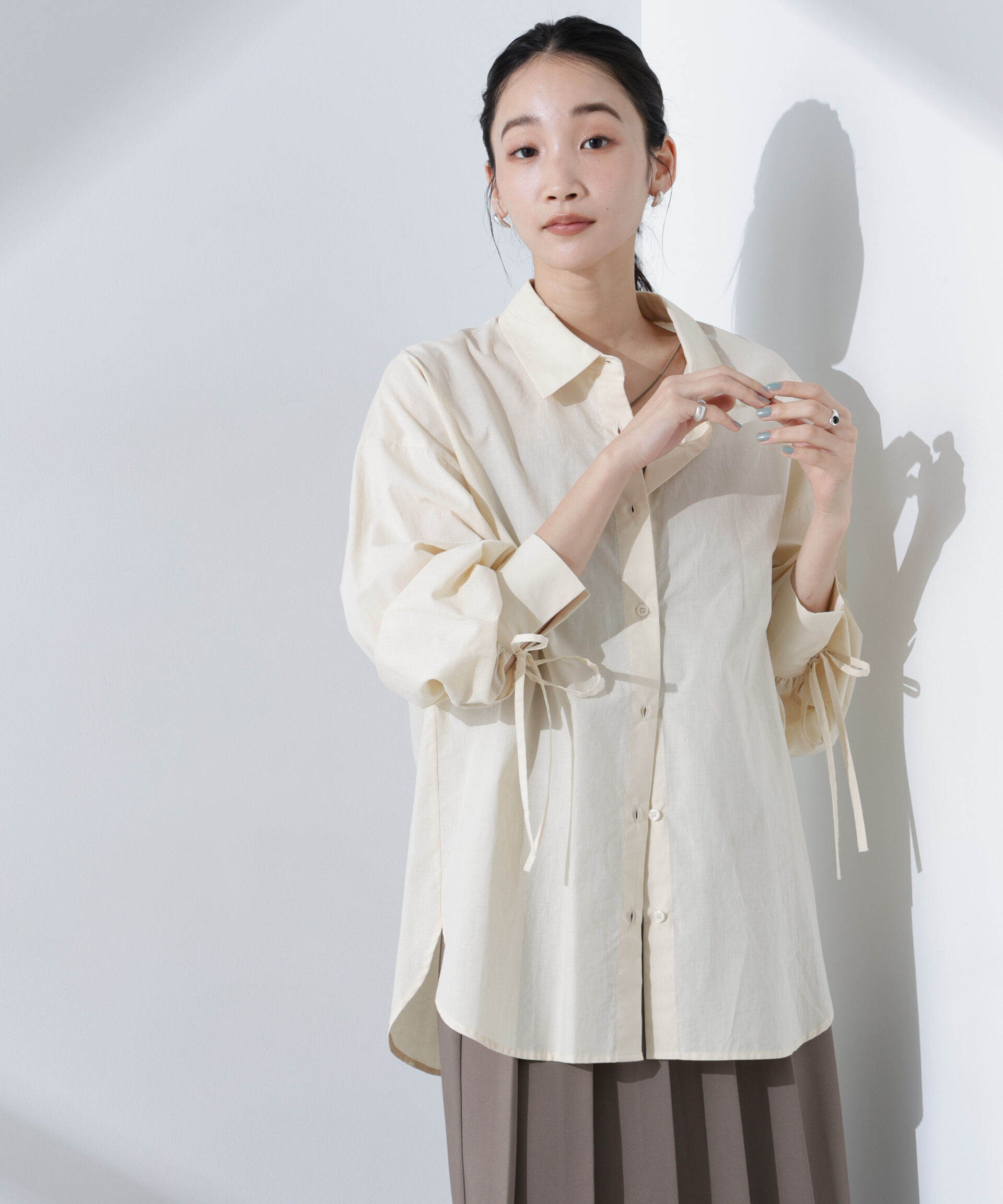 nano･universe「リボンスリーブシャツ」|シャツ・ブラウス|ベージュ